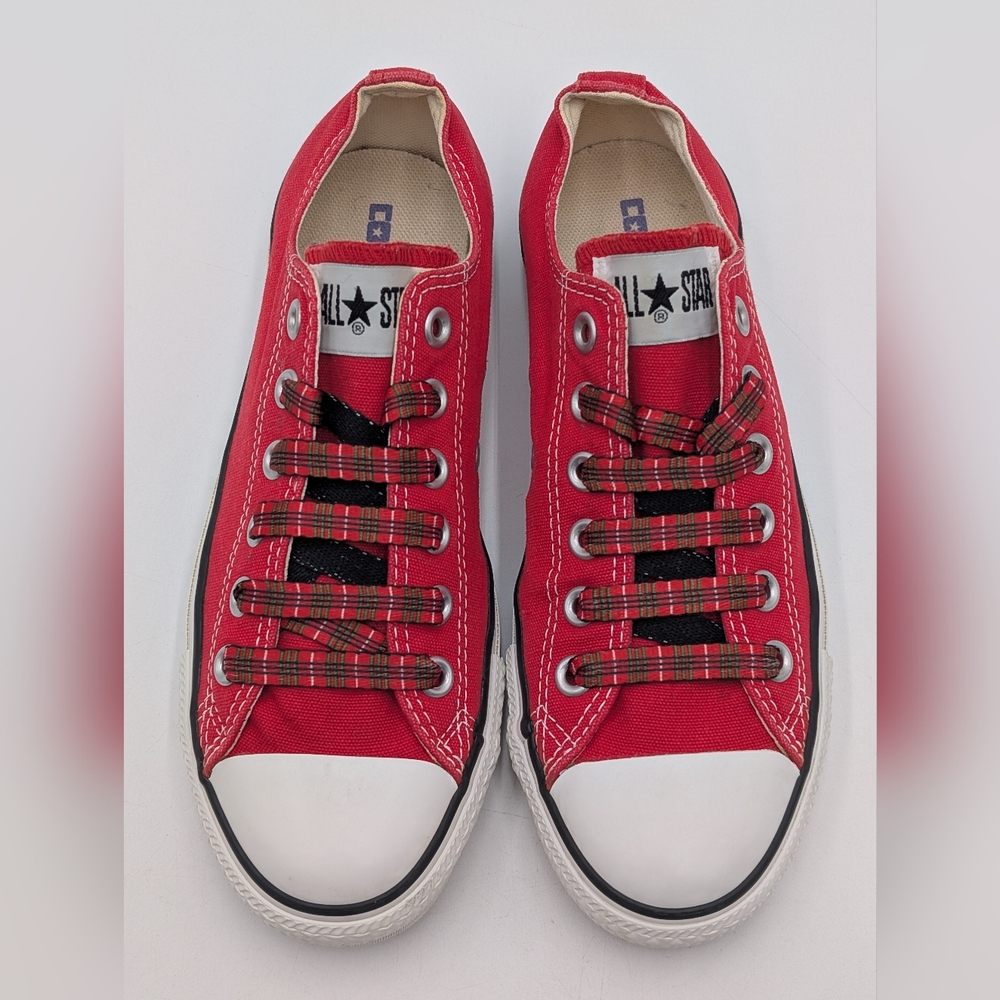 Converse Rebellion All Star Red Canvas Sneaker Women Sz 7 | Men Sz 5 Plaid Laces - Picture 12 of 17
